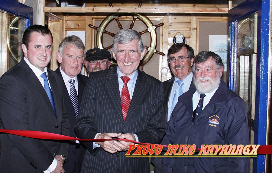 Liam Griffin cuts the tape to open the Rosslare Harbour Maritime Heritage Centre